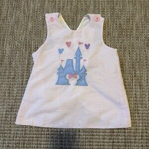 Pink Seersucker Disney Castle Appliqué Girls Matching Set Top